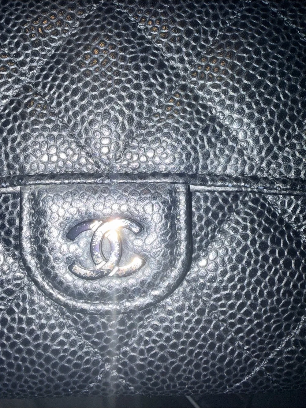 CHANEL Black Quilted Caviar Leather Continental Wallet with Gold CC